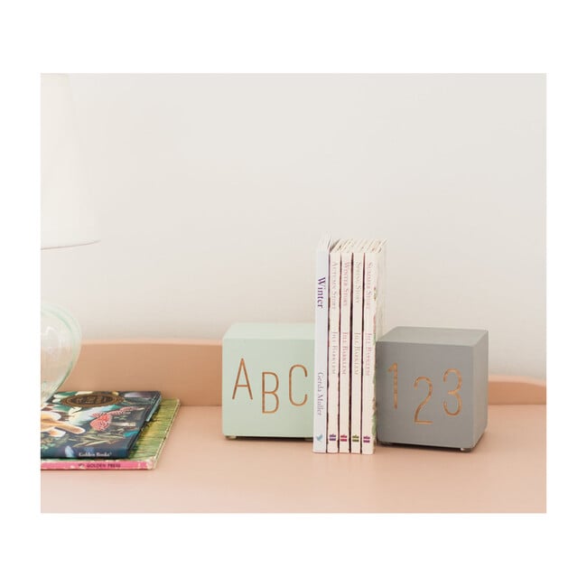 ABC123 Bookend Set, Grey/Mint