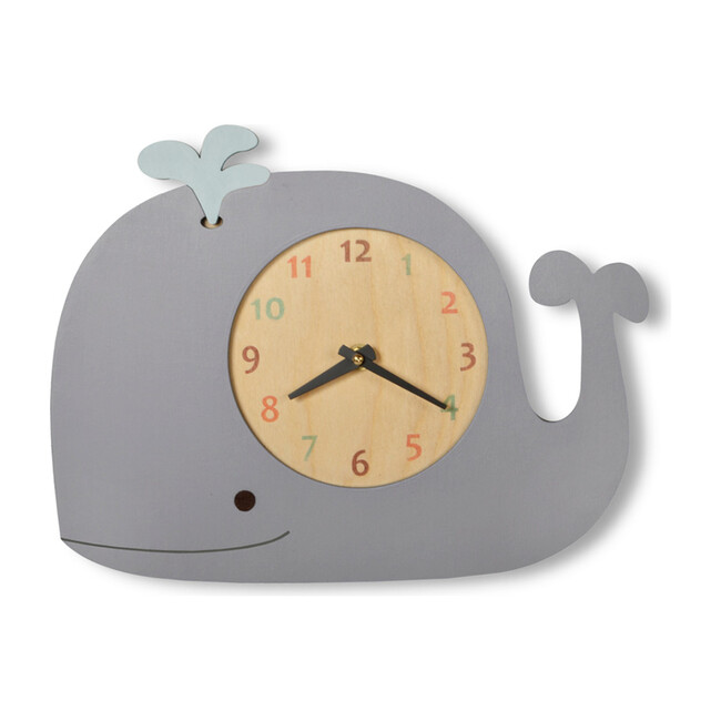 Handpainted Animal Wall Clock, Whale with Blue Spout - Wall Décor - 1