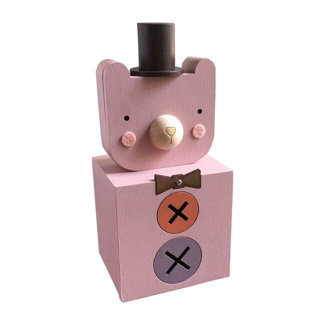 Dapper Bear Coin Bank, Pink - Accents - 1