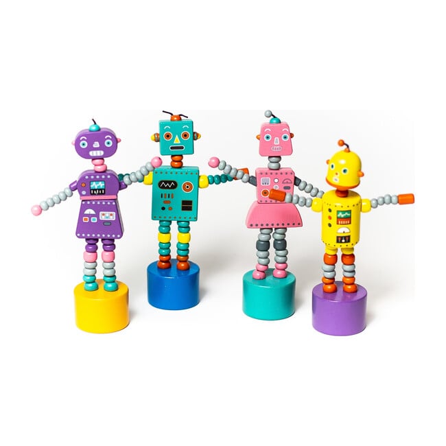 Retro Robots Push Puppets, Set of 4