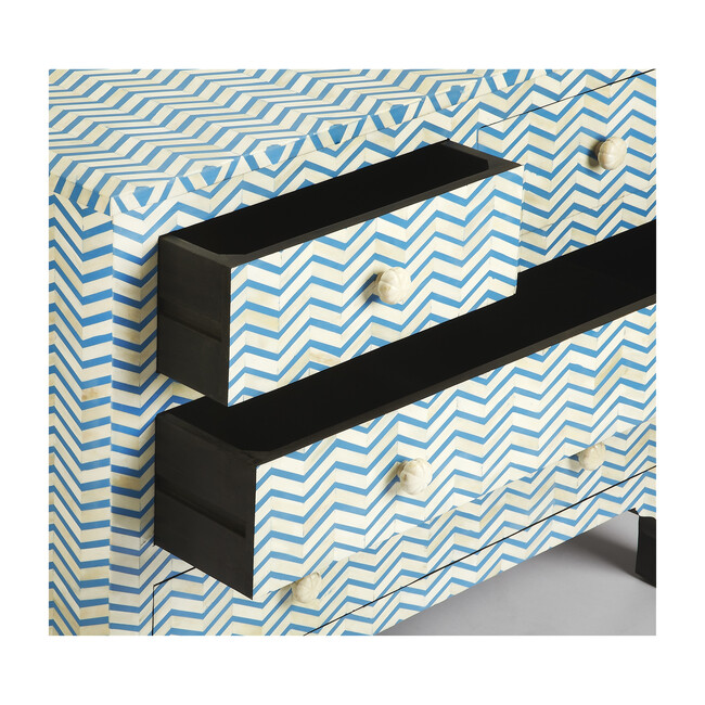 Chevron Bone Inlay Dresser, Blue - Dressers - 2
