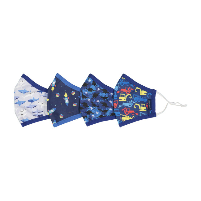 Boys 4-Pack Child Face Masks, Navy Prints