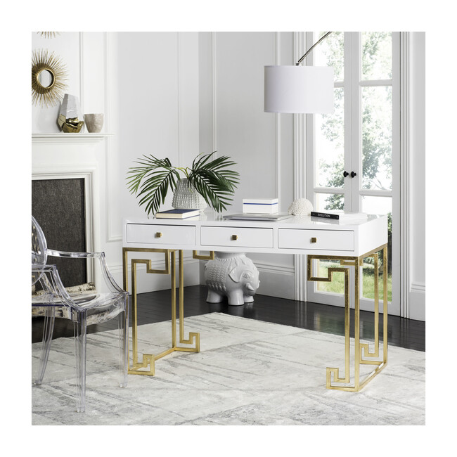 Valeria Writing Desk, White/Gold