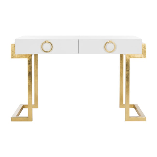 Maia 2-Drawer Desk, White/Gold Leaf
