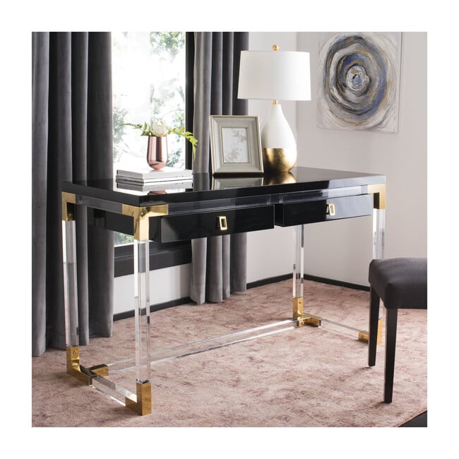 Dariela Acrylic Desk, Black/Gold