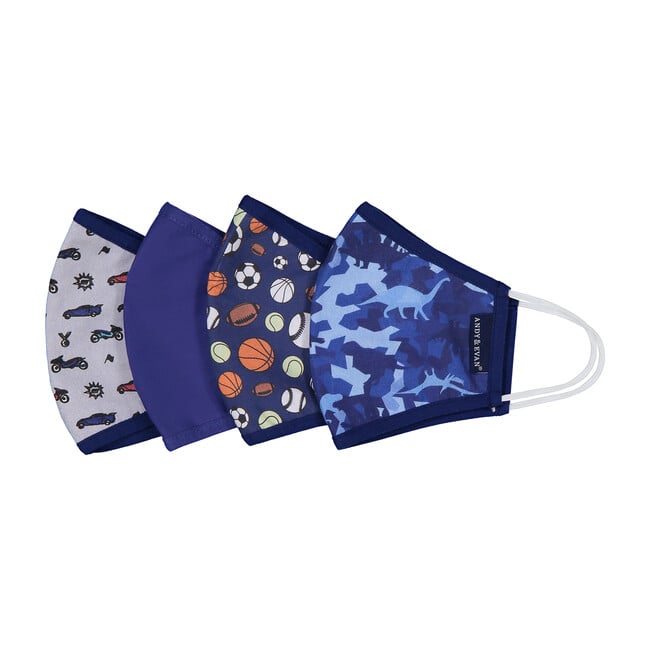 Boys 4-Pack Child Face Masks, Navy Prints