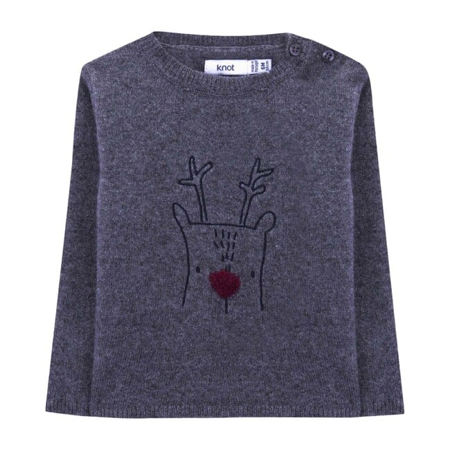 Buddy The Reindeer Baby Knitted Sweater, Cloudburst Grey - Sweaters - 1