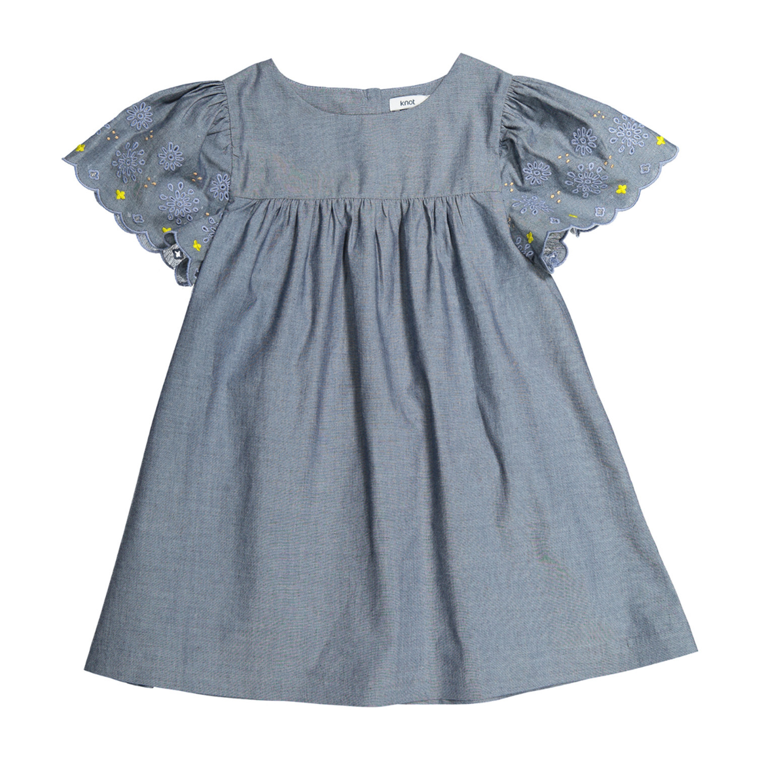 Embroidered Chambray Dress, Medium Denim
