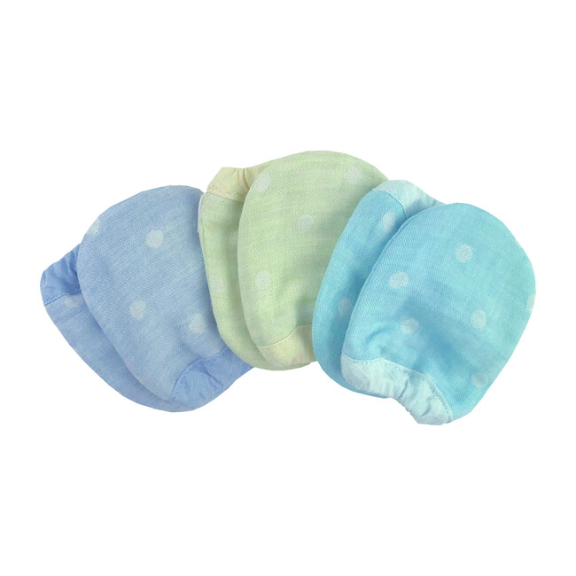 100% GOTS-Certified Organic Cotton Mitten Gift Set, Turquoise/Lime/Mint