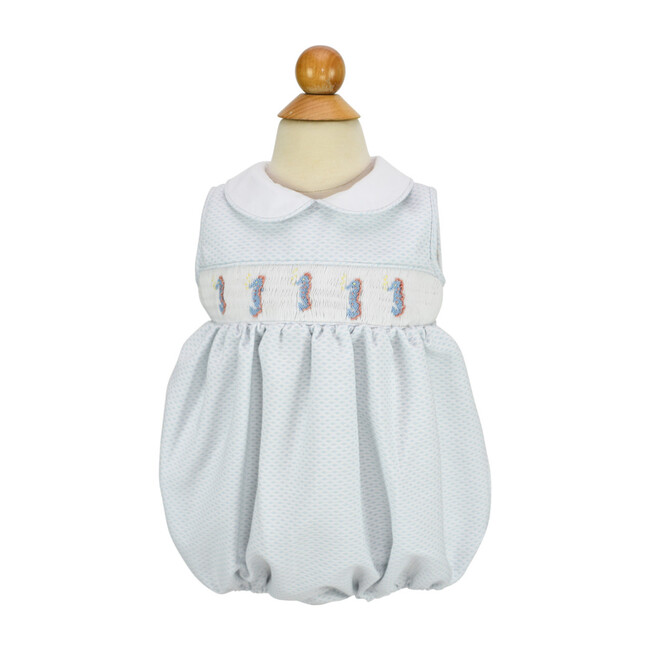 Smocked Seahorse Bubble, Blue - Onesies - 1