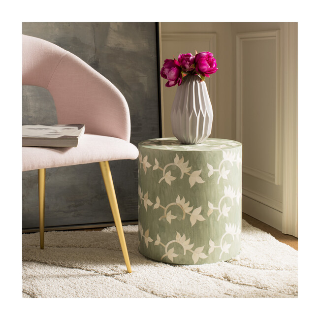 Odelia Bone Inlay Stool, Green - Accent Tables - 2