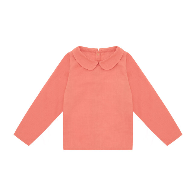 Organic Woven Long Sleeve Collared Shirt, Coral