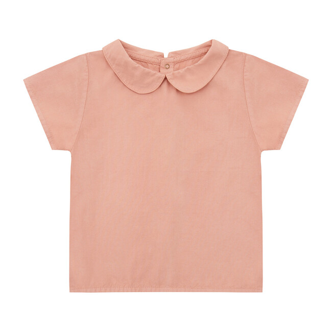 Organic Short Sleeve Woven Collared Shirt, Lazy Pink - Kids Girl ...