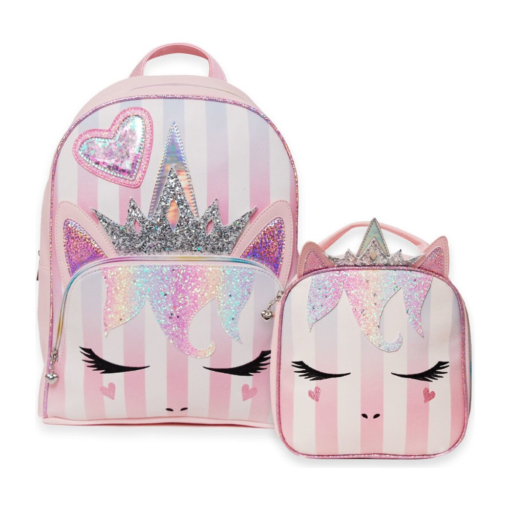 Queen Miss Gwen Striped Unicorn Large Backpack & Insulated Lunchbag Set ...