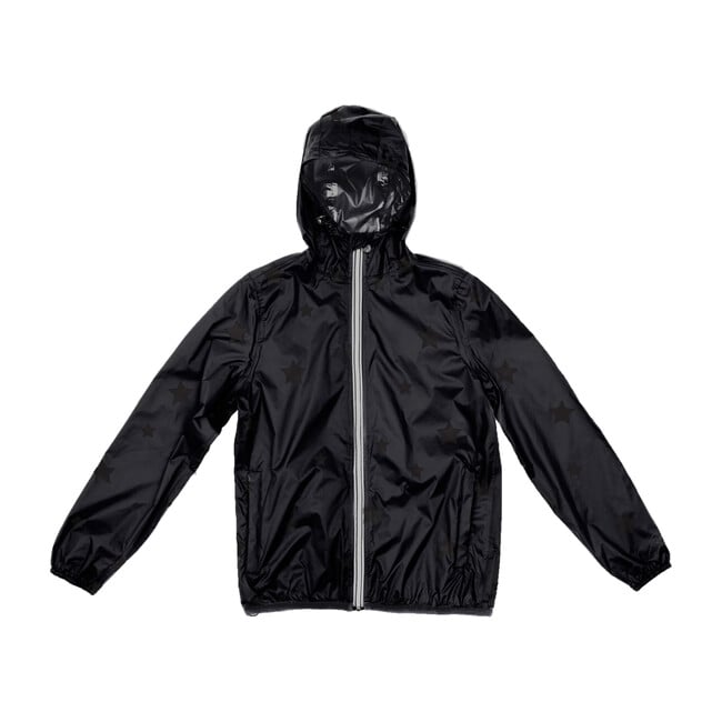 Sam Print Packable Rain Jacket, Black On Black/Gloss Stars - Raincoats - 1