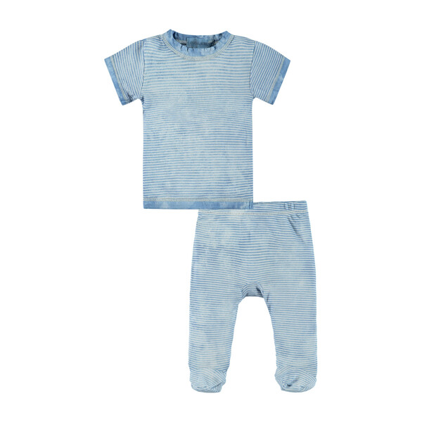 Classic Layette Short Sleeve Stripe Tee and Footie, Blue Tie Dye