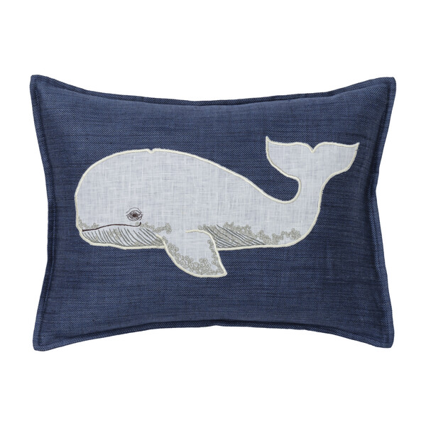 Whale Appliqué Pillow, Navy