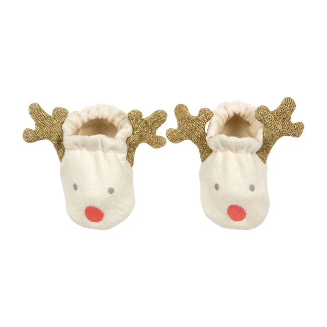 Reindeer Baby Booties, Cream - Booties - 1