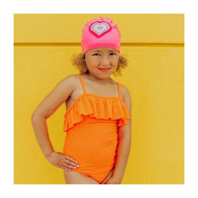 Neon Pink Heart Swim Cap, Pink