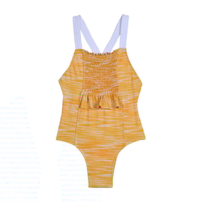Smocked Swimsuit, Ikat Marigold - One Pieces - 1