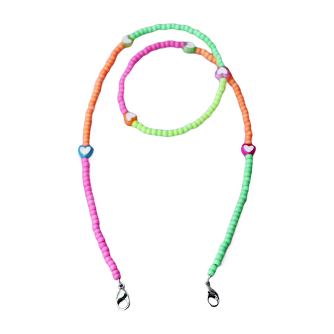 Beaded Face Mask Chain, Neon Multi with Accent Hearts