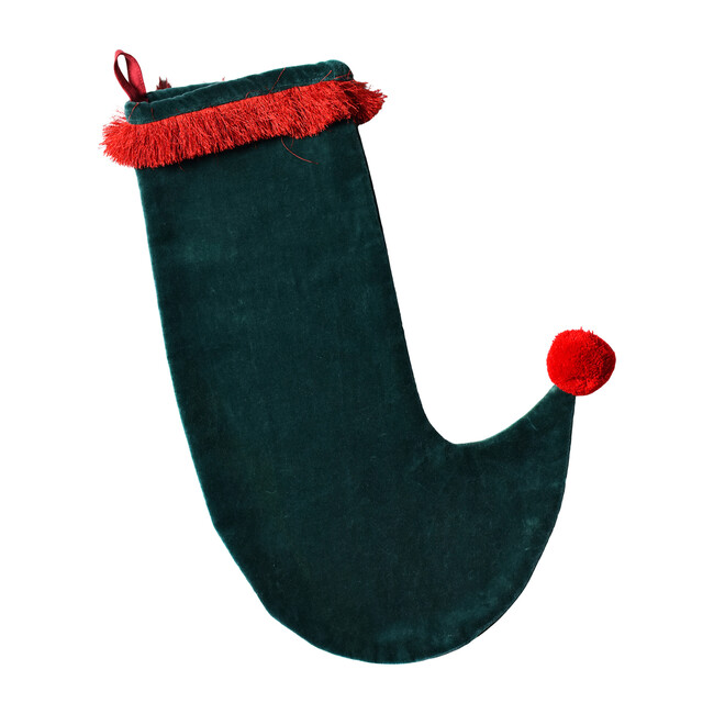 Velvet Stocking With Trim, Pine