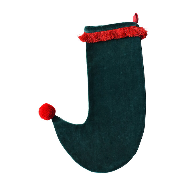 Velvet Stocking With Trim, Pine