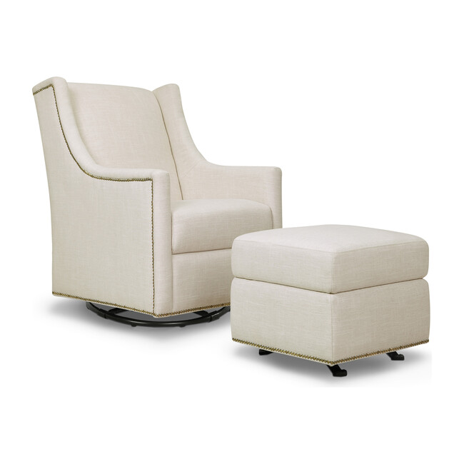 Harper Swivel Glider with Gliding Ottoman, White Linen - Million Dollar Baby Classic Nursery 