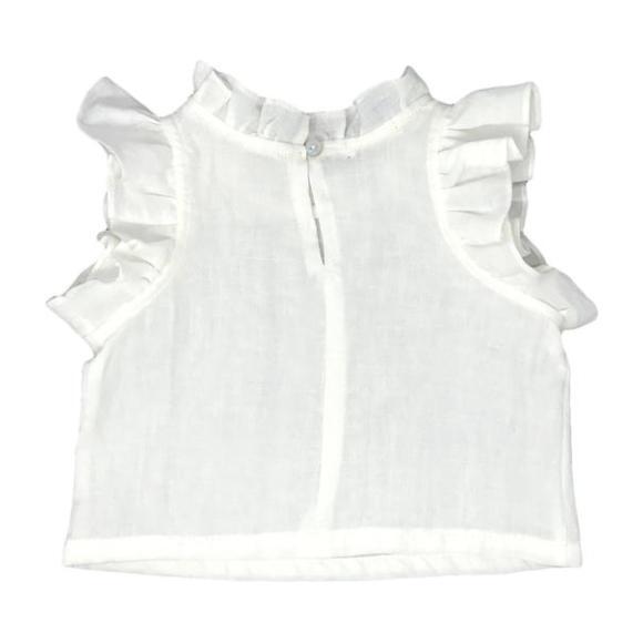 Lola Washed Linen Girls Top, Oyster - Shirts - 2