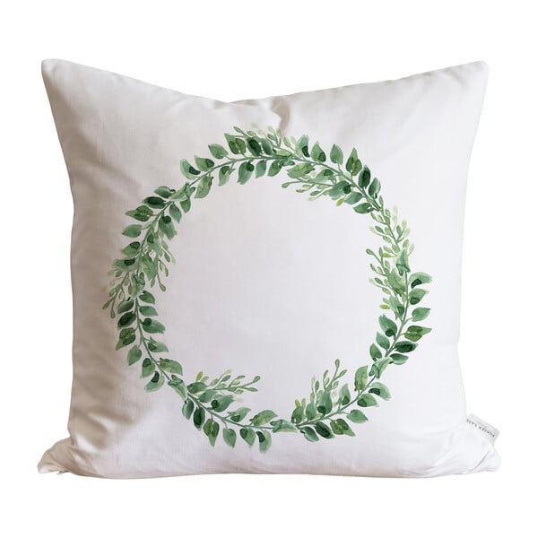 Greenery Wreath Pillow Cover, White