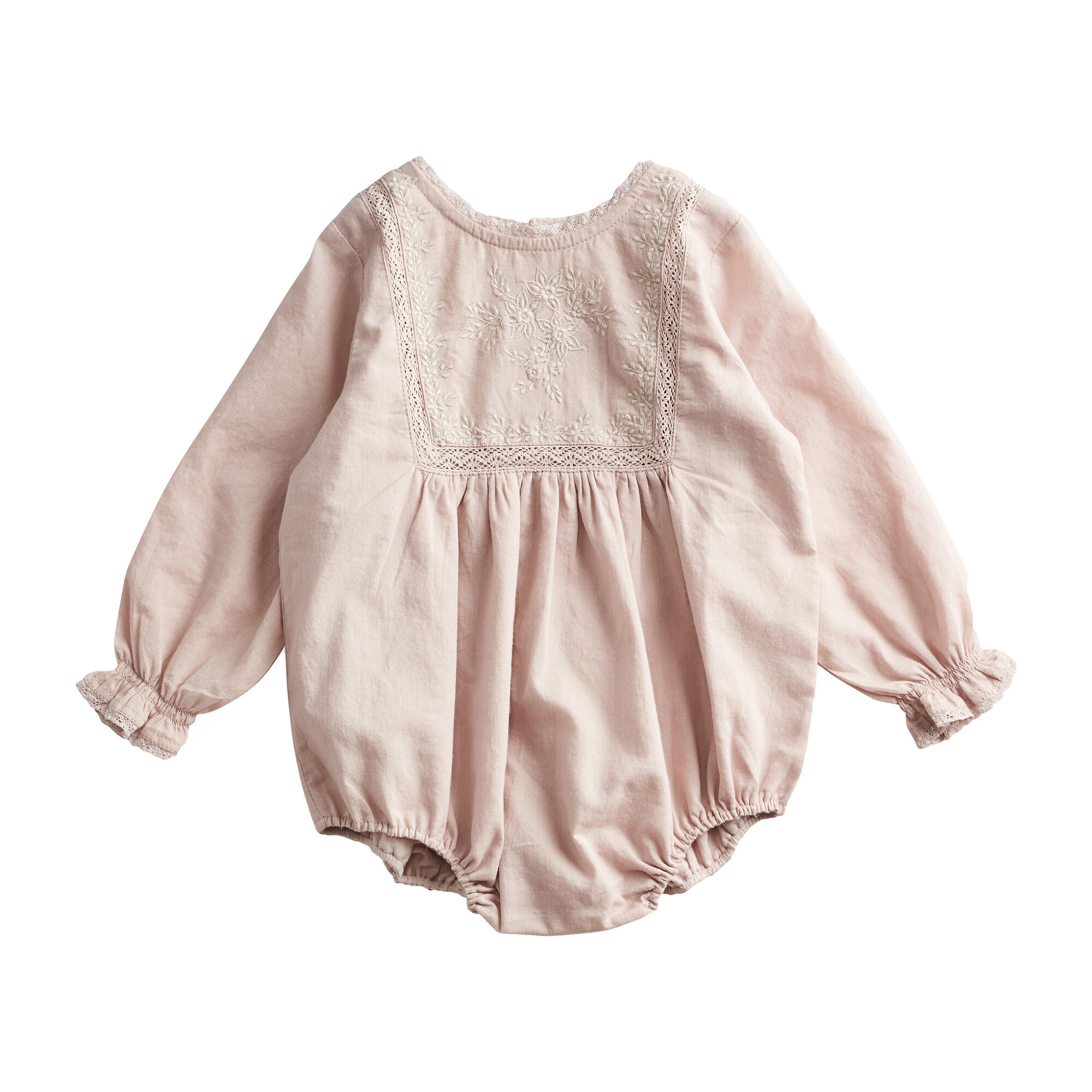 Lace & Embroidery Romper, Beige Baby Girl Clothing Rompers