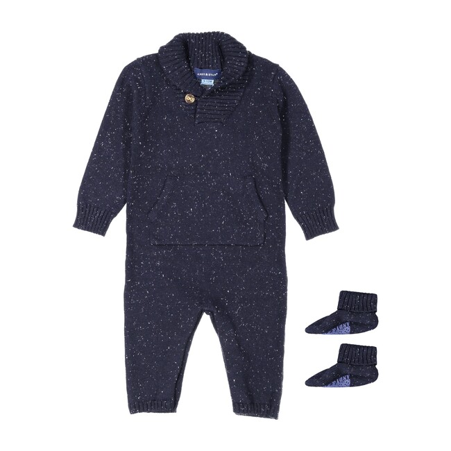 Shawl Collar Onesie & Booties, Navy