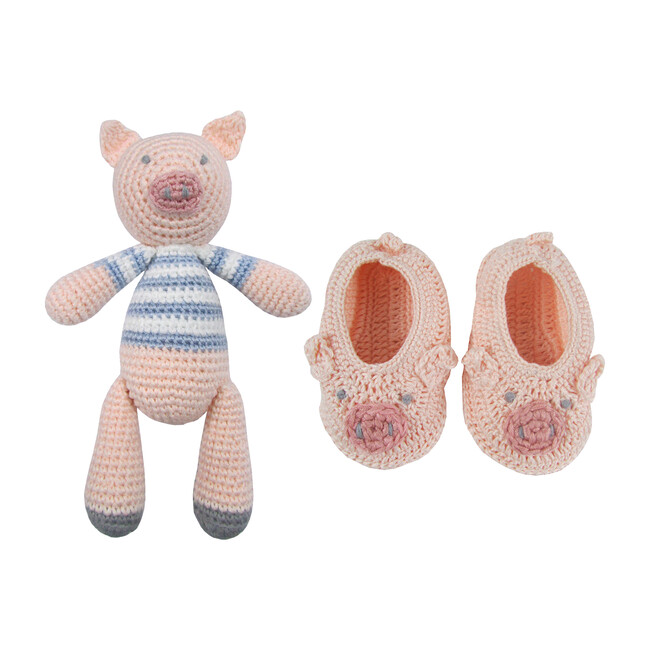 Crochet Pig Rattle Doll & Booties - Booties - 1