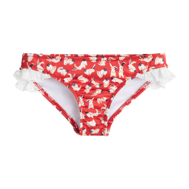 Bridget Ruffle Bikini Bottom, Red Scattered Bunnies
