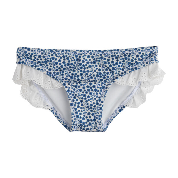 Bridget Ruffle Bikini Bottom, Blue Ditsy Floral