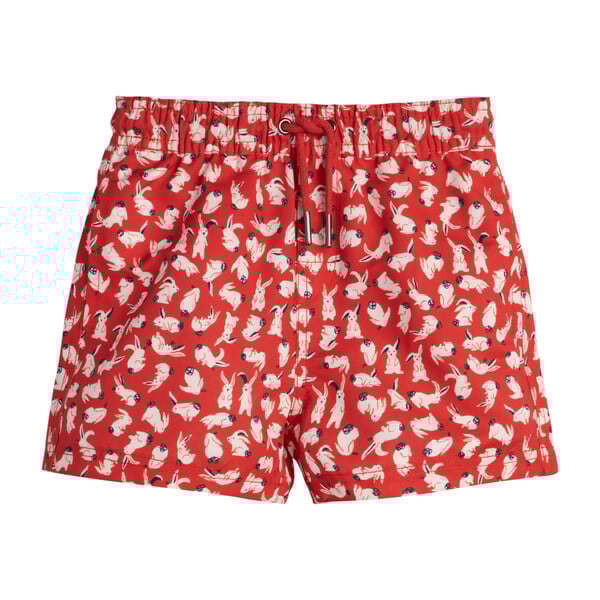 Brooks Boys Swim Trunk, Red Scattered Bunnies