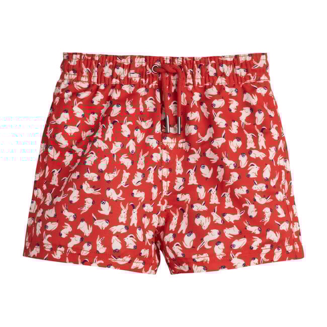 Brooks Boys Swim Trunk, Red Scattered Bunnies