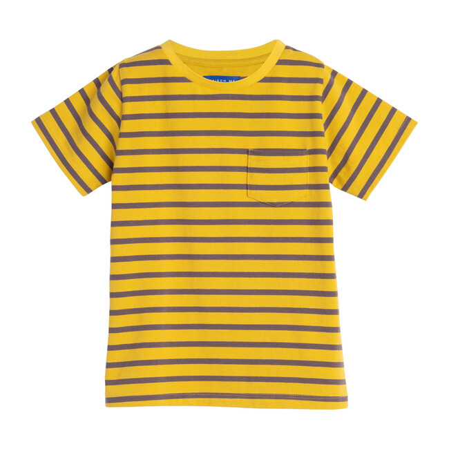 Avery Striped Pocket Tee, Mustard & Grey Stripe