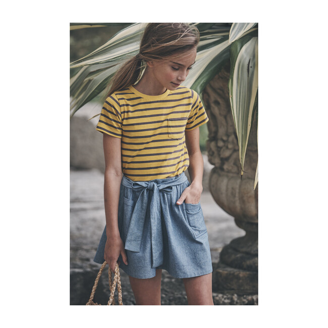 Avery Striped Pocket Tee, Mustard & Grey Stripe