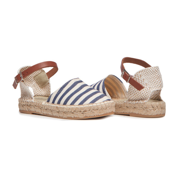 *Exclusive* Womens Linen Espadrilles with Leather Strap, Navy Stripes ...