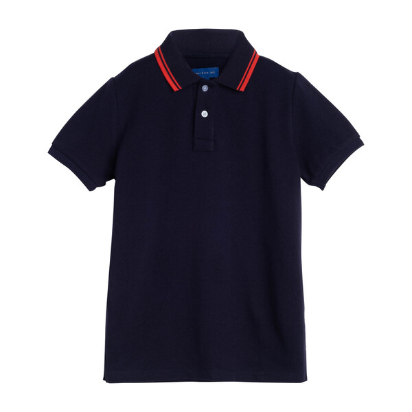 James Polo Shirt, Navy with Red Trim - Kids Boy Clothing Tops - Maisonette