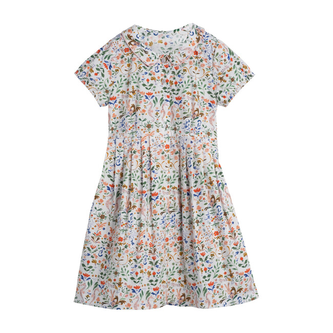 Emmalyn Short Sleeve Collared Dress, Flowers & Rabbits
