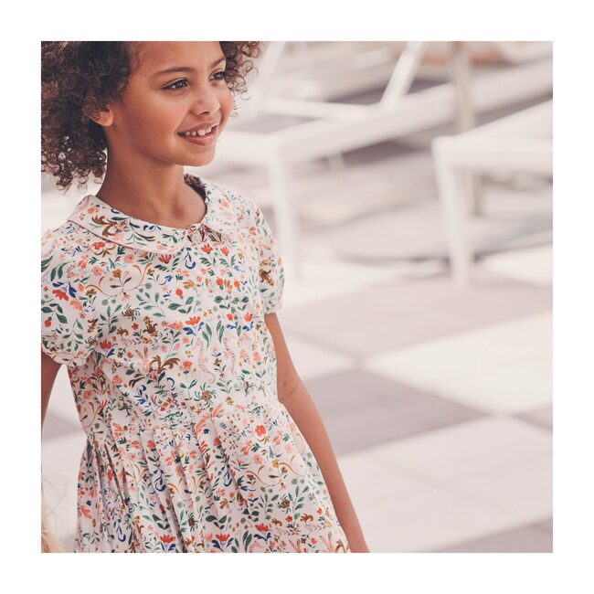 Emmalyn Short Sleeve Collared Dress, Flowers & Rabbits