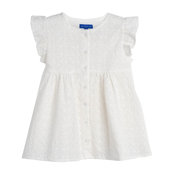 Lucy Ruffle Top, Embroidered Cotton Voile - Kids Girl Clothing Tops ...