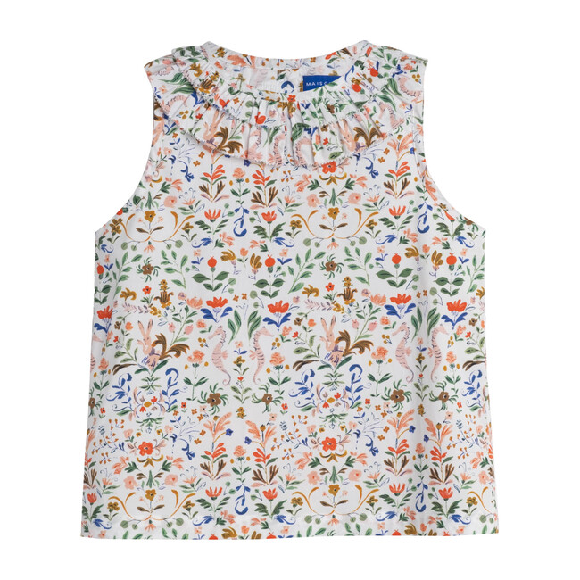 Maisie Ruffle Collar Top, Flowers & Rabbits - Maison Me Tops | Maisonette