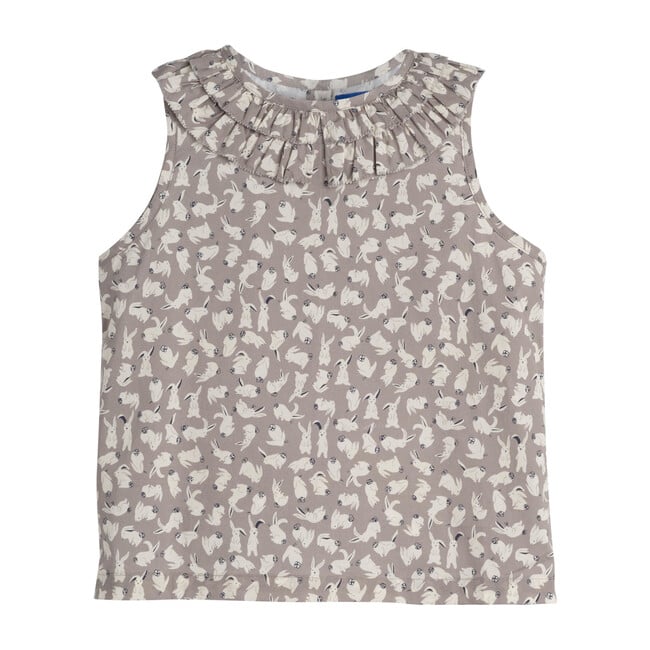 Maisie Ruffle Collar Top, Grey Scattered Bunnies