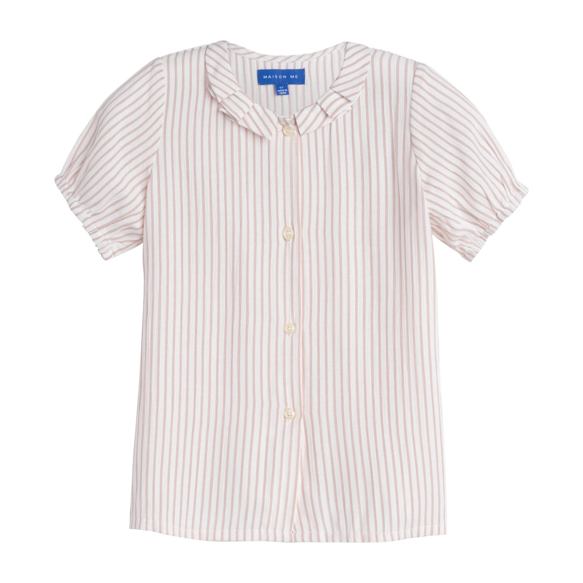 Stella Short Sleeve Pleated Collar Top, Dusty Red Stripe