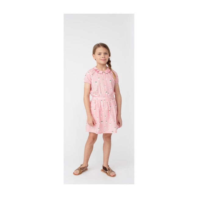 Stella Short Sleeve Pleated Collar Top, Pink Strawberries