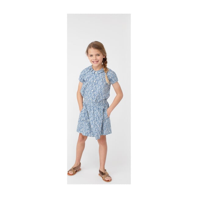 Stella Short Sleeve Pleated Collar Top, Blue Ditsy Floral