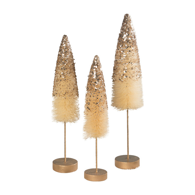 Peaceful Gold Glitter Bottle Brush Trees, Set of 3 Bethany Lowe